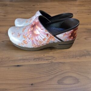 Dansko Floral Mules - White and Orange